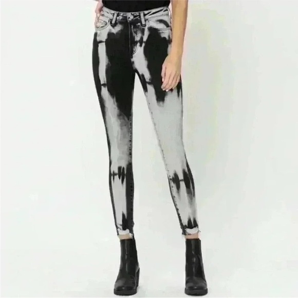 NWT Vervet Haylie High Rise Tie Dyed Crop Skinny Raw-Edge Jeans Black/Grey Sz 29 - Picture 1 of 9